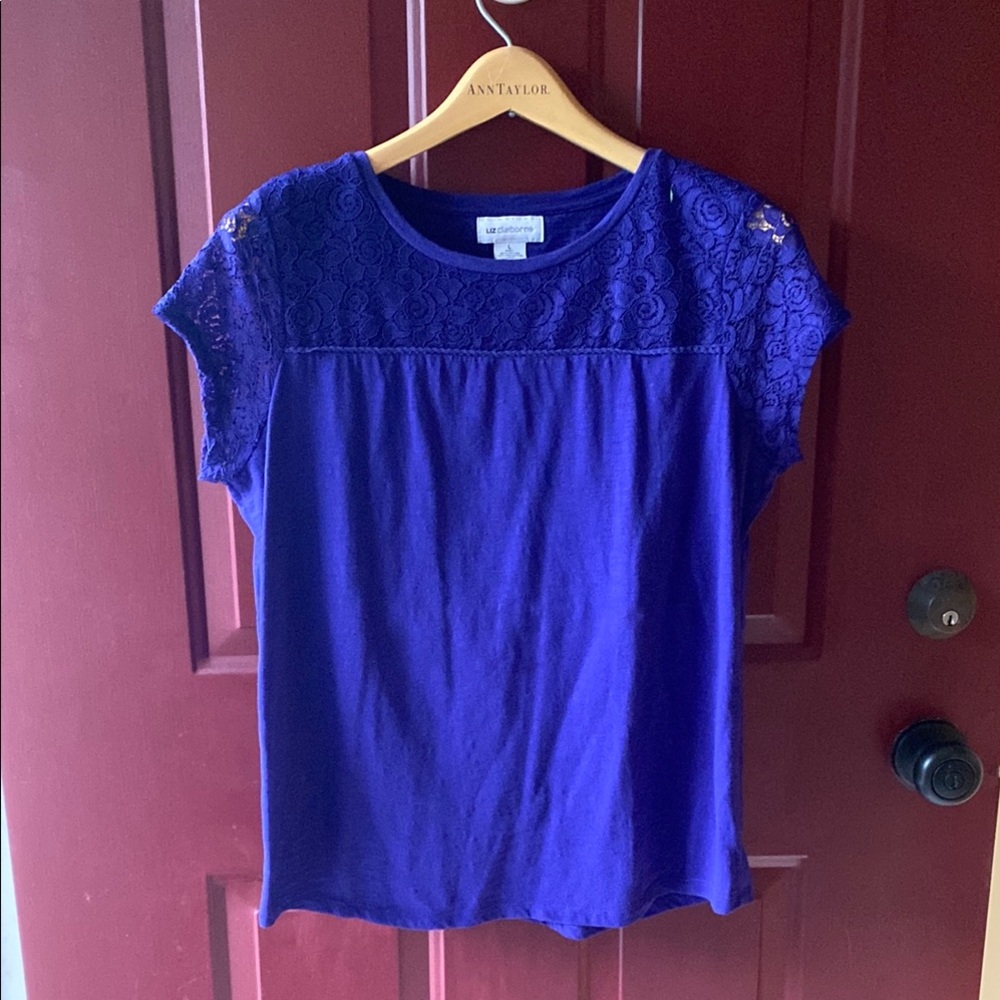 Liz Claiborne Blue Boxy Short Sleeve Blouse